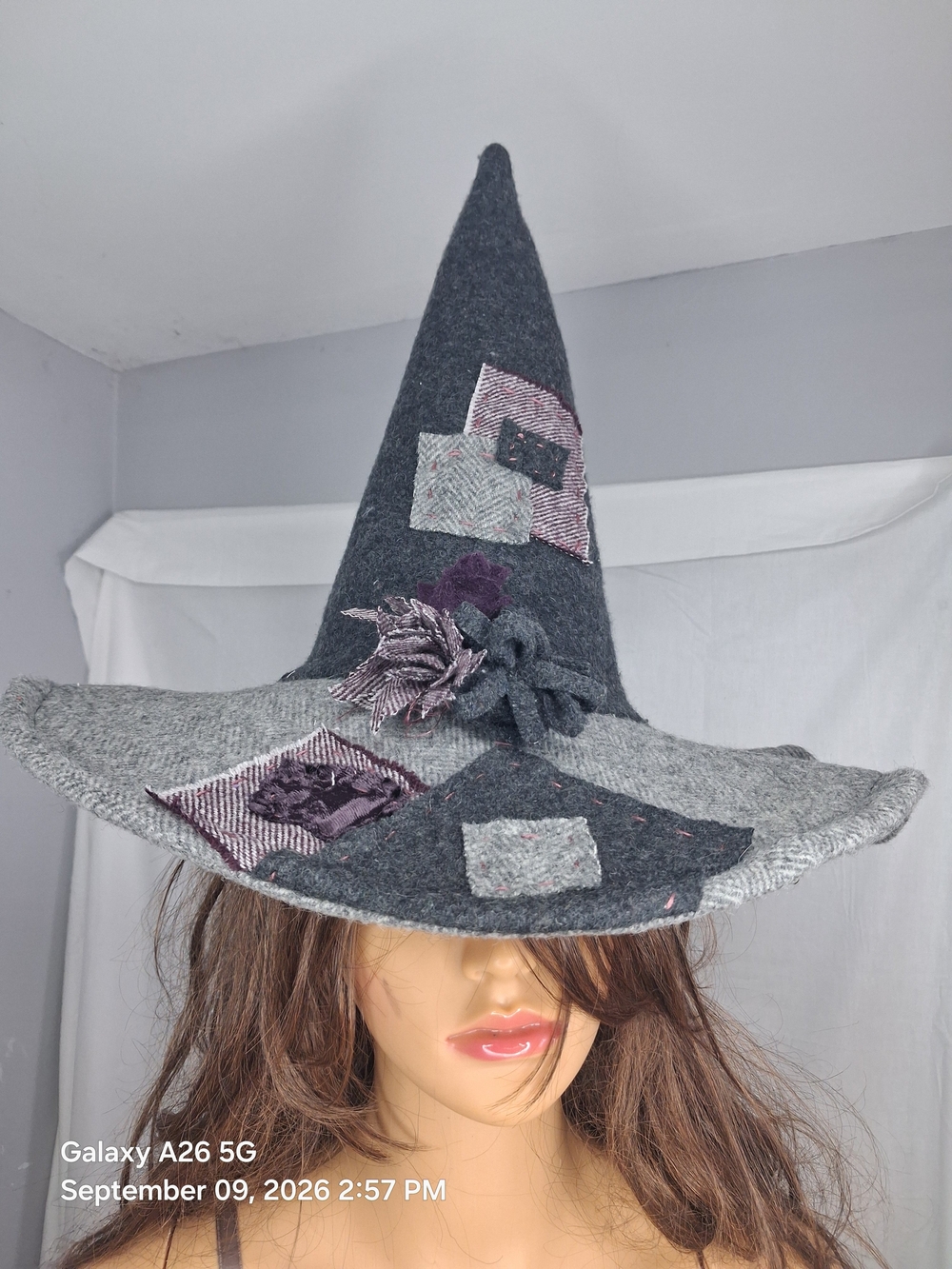 Handmade Dark Gray Wool Patchwork Witch Hat - Brand Unbranded